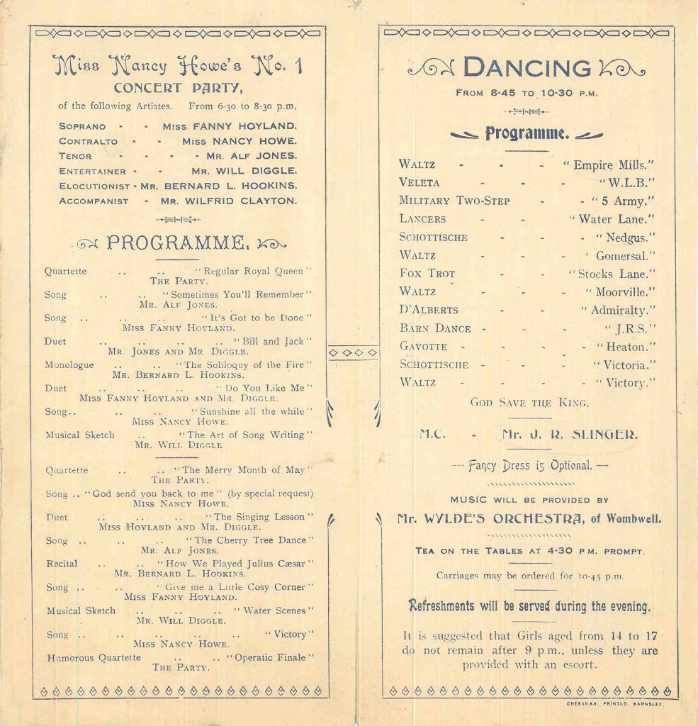 Sugdens Archive 1919 Tea, Concert and Victory Dance Leaflet