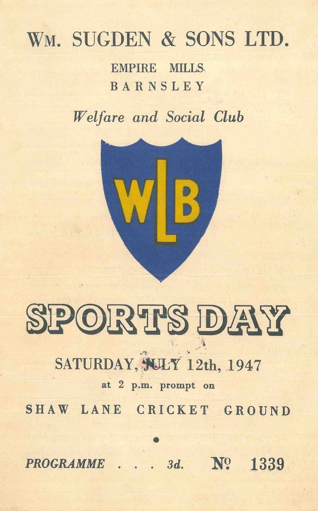 Sugdens Archive | Welfare Club Sports Day 1947 Programme Cover