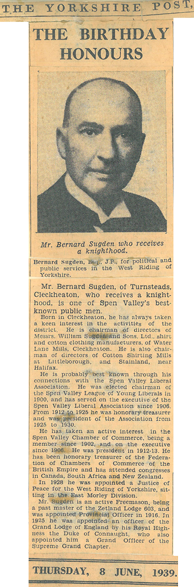 Knighthood for Bernard Sugden | 150 Years of Sugdens