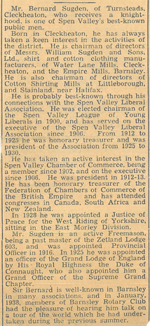 Knighthood for Bernard Sugden | Sugdens Archive